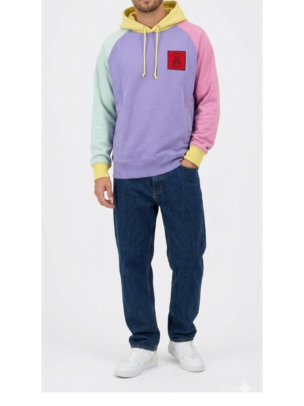 Teddy Fresh Men's Colorblock Hoodie Small Pastel Streetwear